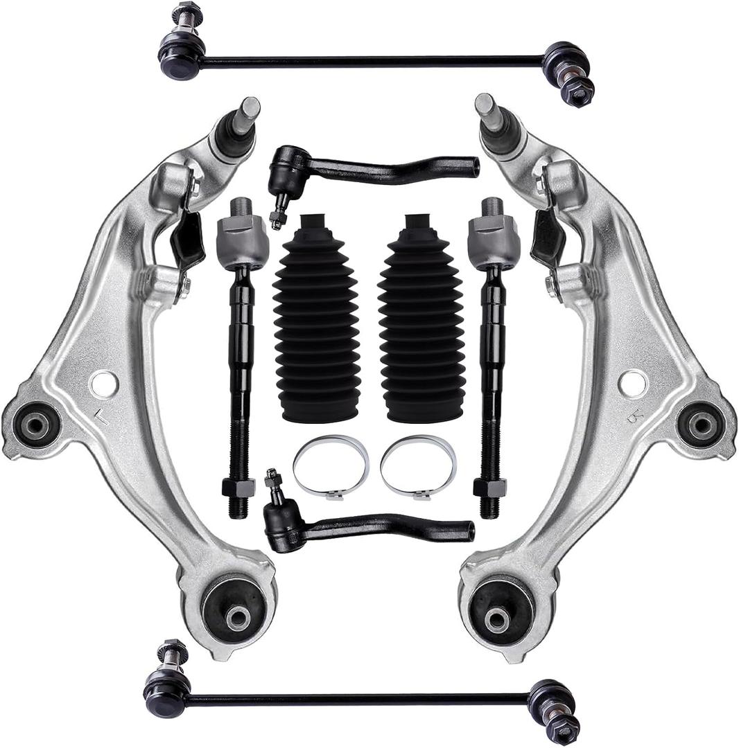 10PCS Front Lower Control Arms Replacement for 2007-2013 Nissan Altima, Lower Control Arms w/Ball Joints Inner & Outer, Tie Rods Boots Sway Bars Replacement Suspension Kit