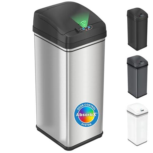 iTouchless 13 Gallon Patented Sensor Trash Can with Lid & Odor Filter, Original Inventor 50L Automatic Kitchen Garbage Bin, Fingerprint-Proof Stainless Steel, Pet-Proof Lock, Soft-Close, Silver