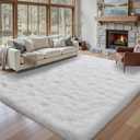 8x10 ft Fluffy White Rugs for Living Room Soft Fuzzy Bedroom Area Rug Non-Slip Shaggy Carpet for Nursery Kids PlayRoom Dorm Office Indoor Modern Plush Carpet Teens