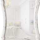 Rustic Wood Framed Small Wall Mirror Decor 12 x 9 inches, Handmade Distressed White Vintage Decorative Mirror, Farmhouse Bathroom Mirrors for Vanity, Hanging Ornate Accent Sculpted Mirrors