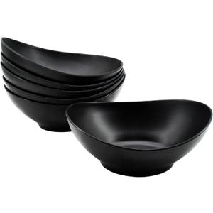 Oval Salad Bowls 34oz, Bamboo Fiber Serving Bowls Set of 6, 8.8" Large Bowls for Kitchen Eating & Restaurant, Deep Soup Bowls Set for Salad, Fruit,Pasta,Vegetable, Ramen, Dishwasher Safe, Black