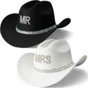 AW BRIDAL Engagement Bridal Shower Wedding Gifts for Newlyweds Couples 2025, Anniversary Rhinestone Mr and Mrs Cowboy Hats for Women Men, Western Groom Bride Cowgirl Hat for Honeymoon Party (2 Pcs)