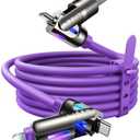 LISEN 240W Chubby USB C to USB C, 4 in 1 Charging Cable (6.6FT) with Light, USB A/C to C/L Multi Charging Cable for iPhone 16 15 14 Pro Max/MacBook/iPad Pro/SamSungS24, Purple