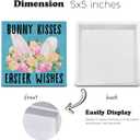 Easter Decor, Easter Decorations for Home, Farmhouse Bunny Kisses Wood Sign Decoration for Home Kitchen Living Room Bedroom Desk Shelf Table 5 X 5 Inch