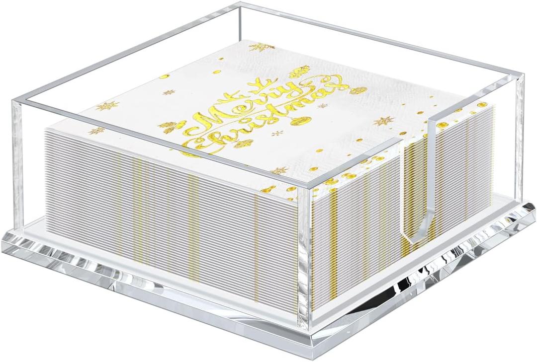 Napkin Holder for Table, Acrylic Cocktail Napkin Holder, Clear Acrylic Napkin Dispenser Tray for Kitchen,Square Buffet Paper Tray Napkin Caddy for Home Restaurant