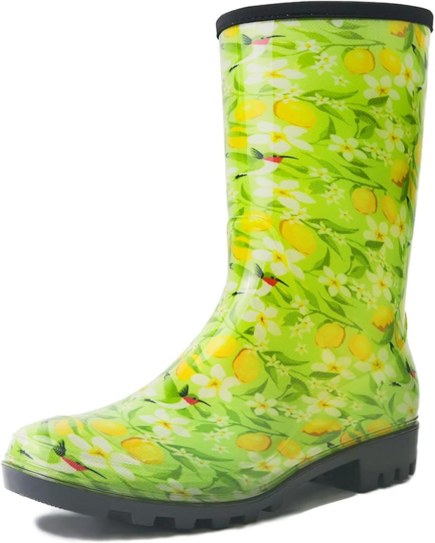Landchief Women's Waterproof Mid-Calf Garden Rain Boots - All-Season Lightweight Mud Boots with Cushioned Comfort Insole for Gardening, Hiking & Farming, US 8