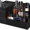 Decorcode Black Vanity Organizer with Drawers – Large Mens Countertop Storage Box for Cologne, Skincare, Makeup, Perfume – Waterproof Dresser Organizer for Bathroom, Bedroom, Desk