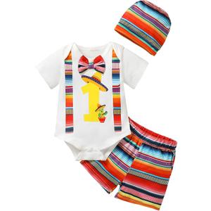 Mexico Themed Boy's 1st Birthday Outfit - One Year Old Infant Shorts Set (12-18 Months, White)