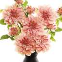 Silk Dahlia Artificial Flowers 24 Inch Long Stem - 5 Pack Fake Flowers for Wedding Bouquets, Home Decor, Centerpieces, Table Arrangements - Realistic Looking Faux Dahlia Floral Stems (Pink1)