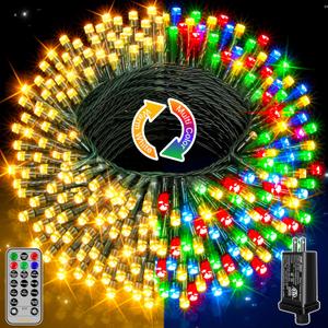 Ollny Christmas Lights, 131FT 400 LED Color Changing Christmas Tree Lights with 11 Modes Remote Control Waterproof Outdoor Christmas Lights for Outside Indoor Patio Xmas Decorations (400 LED Dark Green Wire, Warm White & Multicolor)