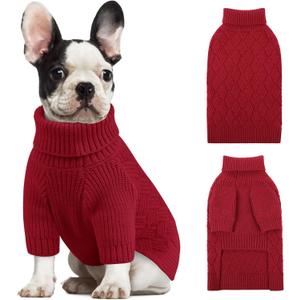 KOESON Large Dog Sweater, Warm Christmas Dog Sweaters for Large Dogs, Cable Knit Sweater for French Bulldog, Pug, Corgi, Boston Terrier, Easy On Xmas Sweaters for Dogs, Red, L
