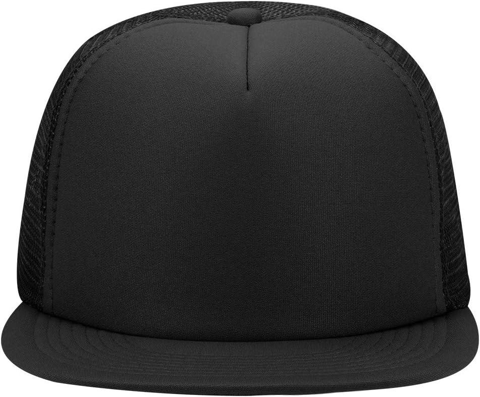 OTTO SNAP Round Flat Visor High Crown Mesh Back 5 Panel Trucker Snapback (One Size, Black)