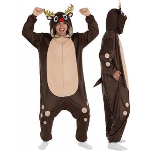 3D Hooded Animal Onesie Costume for Adults - Christmas Xmas Holiday Festival Cosplay One-Piece Pajamas (Medium, Moose/Elk)