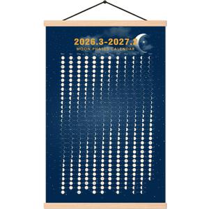 2026 March - 2027 February Moon Phase Calendar Print Poster Vertical Canvas Material Lunar Cycle Chart Ready to Hang with Frame Space Wall Art Decor (16 X 24 Inch)