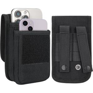 Urvoix Dual Phone Case for Two Phones, Dual Cell Phone Holster, Phone Pouch for Men Belt, Tactical Military Waist Bag for iPhone 17 Pro Max, 16 Pro Max, 15/14/13/12 Pro Max, Black