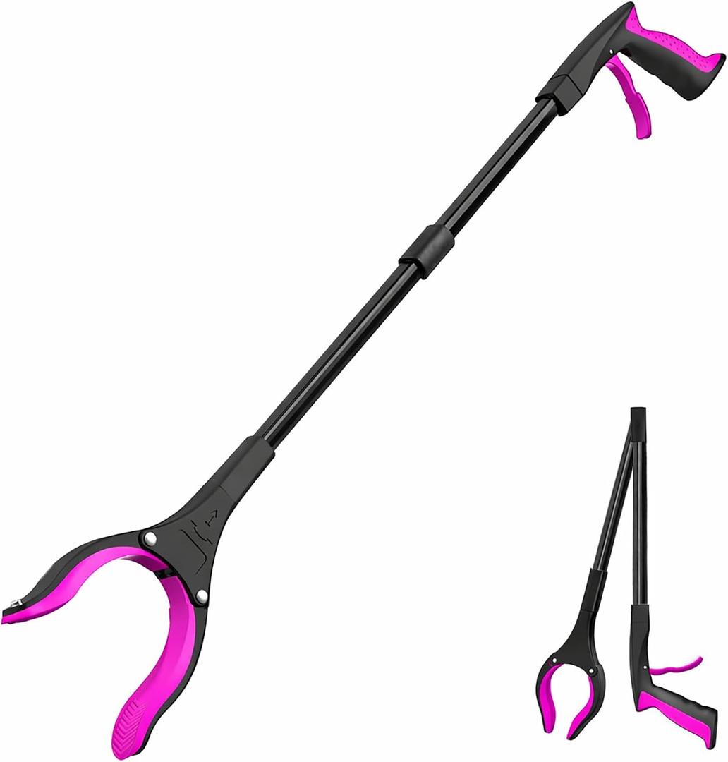 Grabber Reacher Tool - 32 Extra Long Foldable Gripper and Reaching Tool - Heavy Duty Pick Up Stick Grabbers for Seniors, Trash, Surgery Recovery Must Haves Gifts (Black Purple)
