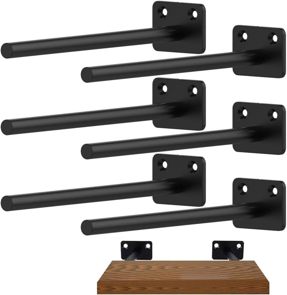 Floating Shelf Brackets, 8 inch Hidden Shelf Brackets Heavy Duty Blind Shelf Support, 150LBS Load Capacity, 6 Pack Floating Shelf Hardware for DIY Wood Wall Floating Shelves