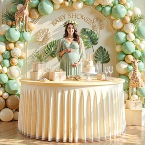 Wish Care Champagne Tulle Tablecloth 48 Inch Spandex Elastic Round Table Cloths Ruffle Tutu Skirt 4ft Wrinkle Free Stretch Fitted Round Table Cover for Baby Shower Wedding Birthday Party Banquet Cake