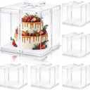 Cididu 6 Pcs Clear Cake Box with Ribbon 2-Layer 10x10x10 Inch, Transparent Cake Carrier Box with Lids, PET Tall Cake Packaging Boxes, Clear Gift Boxes for Mother's Day Birthday Wedding Festival Party