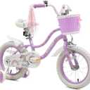 Princess Style Girls Bike with Basket for 2-13 Years Old Kids and Toddlers, 12 14 16 18 Inch Bicycle for Children with Training Wheels and Streamers, 20 Inch with Kickstand, Multiple Colors (Purple)