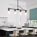 Island Light for Kitchen, 4-Light Linear Chandelier Pendant Lighting for Kitchen Island, Matte Black Dining Room Light Fixture Over Table with Clear Glass Shades