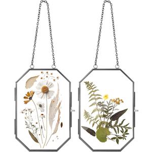 Qunclay Mothers Day Gift for Mom - 2 Pack Pressed Floating Flower Frame, Double Glass Wall Hanging Frame with Chain for Dried Flowers, Botanical Art, DIY Craft, Gift for Women(Black,5 x 7 Inch)