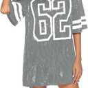 PORRCEY Juniors Short Sleeve Sequin Funny Dress Shirts (Grey, XXL)