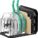 Pot Lids Organizer Rack for Cabinet and Countertop,Lid Organizer with 8 Adjustable Compartments, Perfect to Store Pots, Pans, Lids, Cutting Board, Bakeware Organizer Rack