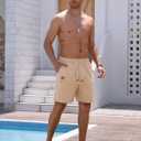 Men's Cotton Shorts Drawstring Waist Embroidered Tree Summer Vacation Beach Shorts (Beige, L)