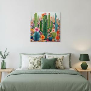 Goldfoilart Botanical Wall Art Framed Canvas - Boho Tropical Plant Print with Cactus & Succulents Green Floral Nature Artwork 24x24 Inch Ready to Hang for Bathroom Living Room Office