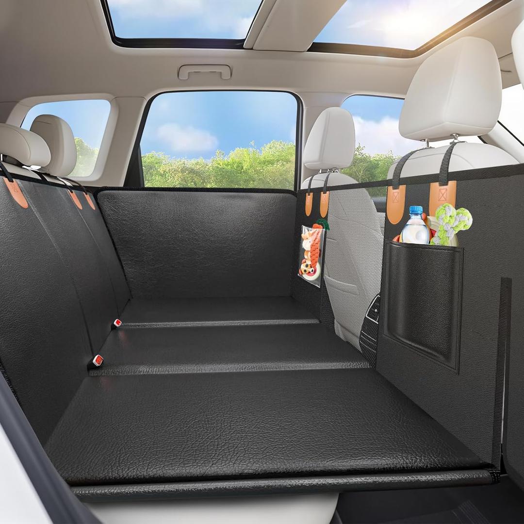 Back Seat Extender for Dogs - Waterproof Dog Car Seat Cover for Back Seat Protector with Side Flaps - Scratchproof & Nonslip Hard Bottom Dog Hammock for Cars Trucks SUVs