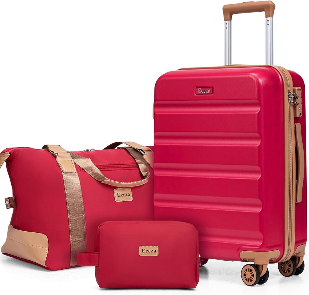 Luggage Sets 3 Piece,Suitcases with Wheels, Carry On Luggage Set, ABS Hard Case Luggage with TSA Lock Spinner Wheels(3 Piece Sets, Red(20"/DB/TB))