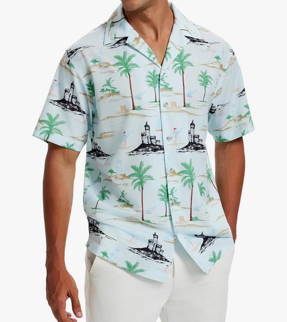 Vytroon Men's Hawaiian Shirts Wrinkle Free Short Sleeve Button Down Tropical Beach Vacation Shirt M