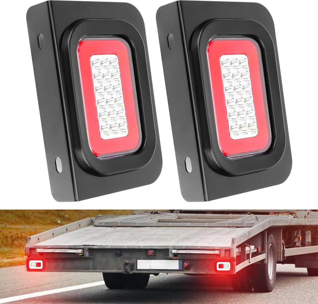 12V DC Trailer Tail Light with Black Bracket, 2 PCS 42 LED 3-in-1 Brake Reverse Running Trailer Lights with Grommets Plugs for Trailer Truck RV Tractor Jeep