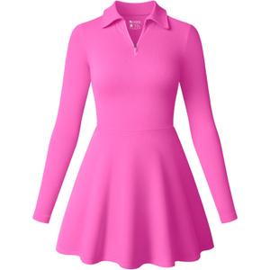 OQQ Womens Dress Casual Long Sleeve Elastic Simple A-Line Zipper Mini Dress (Rose) Size L