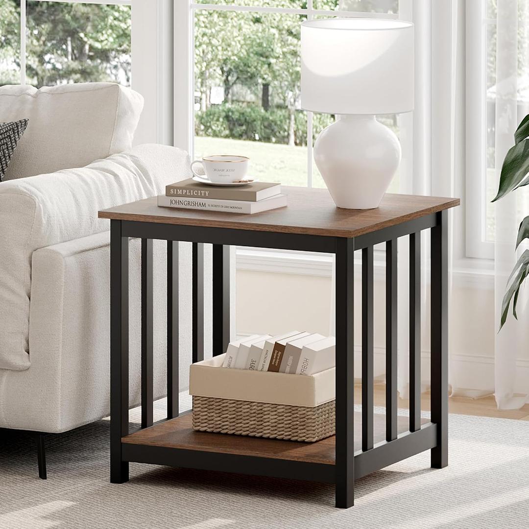 Treocho Large End Tables Living Room with 2-Tier Storage Shelf, 1 pack,23.62"D x 23.62"W x 23.62"H