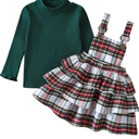 Okbabeha Toddler Girl Christmas Outfits Plaid Dress Solid Shirt Suspender Skirt 1T 2T 3T 4T 5T Kids Girls Overall Dress Set