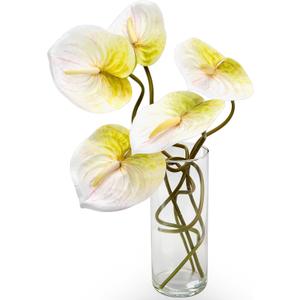 8PCS 22.8inch Anthurium Artificial Flowers White Faux Silk Anthurium Real Touch Flower Faux Floral Arrangement for Vase Table Centerpieces Wedding Garden Home Decoration (White)