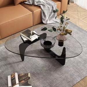 Triangle Coffee Table with Wooden Base Clear Glass Top Mid-Century Glass Table Abstract End Table for Living Room Home Office Triangle Coffee Table (Black/Transparent, Small 32.2 * 22.4 * 16in)