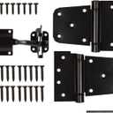 HILLMASTER Heavy Duty Gate Latch Kit for Wooden Vinyl Fence, 1 Pack Self-Locking Gate Latch and 2 Pack 3.5 Spring Tee Hinges, Gate Fence Hardware Set, Black Finish