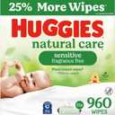 Huggies Natural Care Sensitive Baby Wipes, Unscented, Hypoallergenic, 99% Purified Water, 15 Flip-Top Packs (960 Wipes Total)