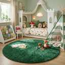 Amdrebio Dark Green Fluffy Round Rugs 5Ft for Bedroom, Thick Floor Circle Rug for Kids, Teens Room Decor, Furry Shag Area Rug for Living Room, Baby Nursery, Dorm, Fuzzy Plush Fur Emerald Green Carpet