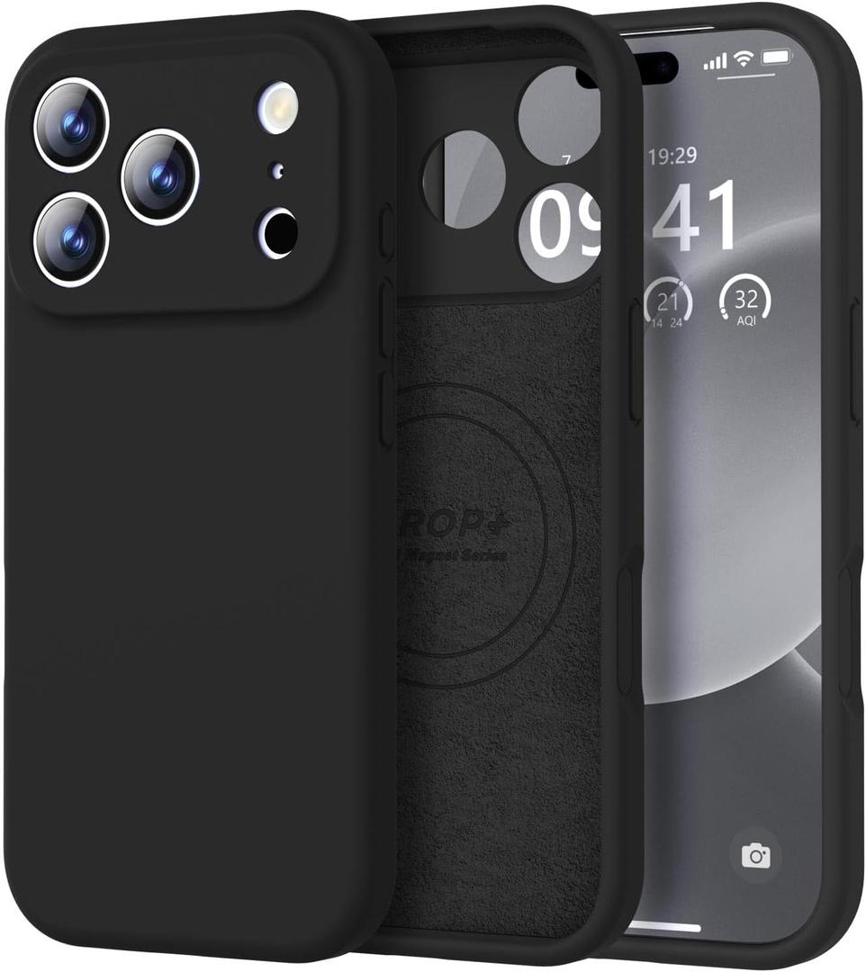 Vooii Magnetic for iPhone 17 Pro Case, Compatible with Magsafe (Premium Liquid Silicone) (Integrated Camera Control Button) Full Body Protective Anti-Scratch Microfiber Lining 6.3", Black