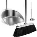 Broom and Dustpan Set for Home, Upright Broom and Dust Pan with Long Handle, Heavy Duty Stainless Steel Dustpan with Broom Combo Set for Sweeping Indoor Outdoor Kitchen Lobby Floor, Black