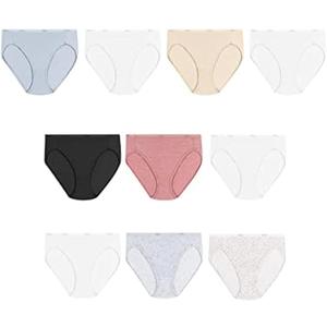 Hanes Women's Underwear Pack, 10-Pack, Full-Coverage Cotton Blend Panties, Moisture-Wicking Underwear for Women (9, Solid/Print Mix)