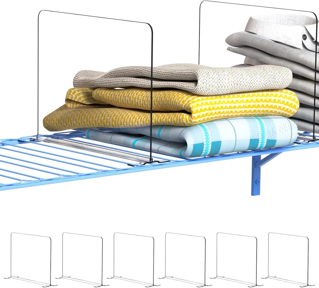 Cq Acrylic Closet Organizer - 6Pack - Easy Clip - No Tool - Clear Acrylic Shelf Dividers for Closet Organization in Bedroom/Kitchen/Office/Pantry - 8.5" Tall Shelf Separator