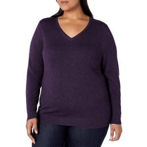 Amazon Essentials Women's Regular-Fit Lightweight Long-Sleeve V-Neck Sweate (5X, Dark Purple)