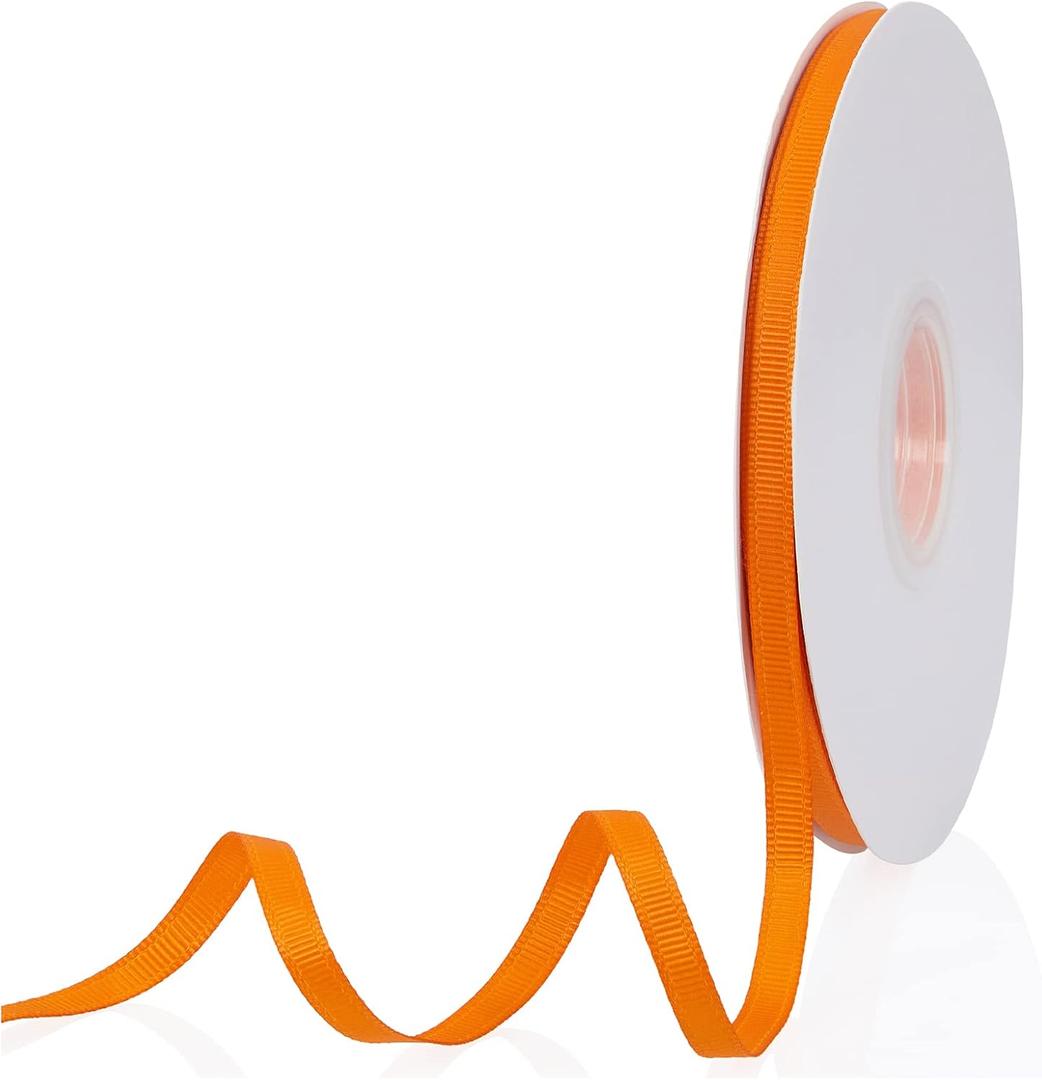 Orange 1/4" X 50 Yards Solid Color Double Faced Grosgrain Ribbon for Gifts Wrapping, Wedding, Party, Crafts, Hair Bows, Flowers, Home DIY Decor