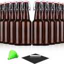 Amber Beer Bottles with Flip Caps, 12oz Glass Bottle with Swinging Top for Airtight Lids, Home Brewing and Fermentation Kombucha, Vanilla Extract, Beverage, Water, Kefir (12 Pack)