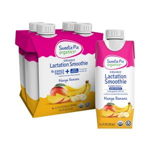 Sweetie Pie Organics Lactation Smoothie, Mango Banana, Support Breast Milk Production for Nursing and Pumping, No Artificial Sweeteners, Flavors, or Dyes - 4 Pack, Best By: Oct 05, 2025